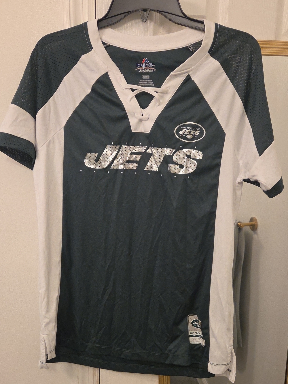 Majestic New York Jets Women's Green Lace-Up Team Jersey